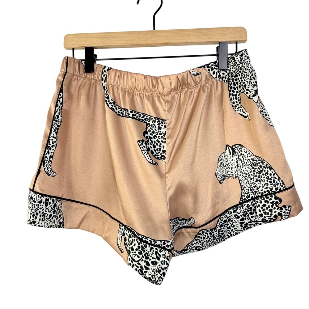 Victoria's Secret Satin Pajama Set Leopard Print Tan Black 2 Piece NWT Medium - Picture 7 of 9